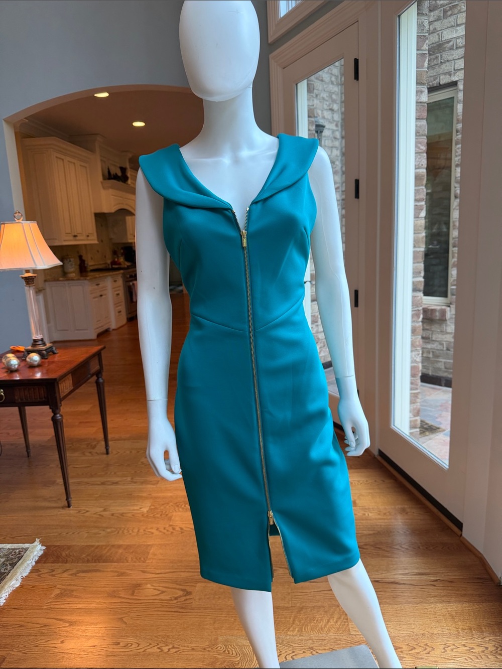 Teal Zip-Front Sheath Dress - Women